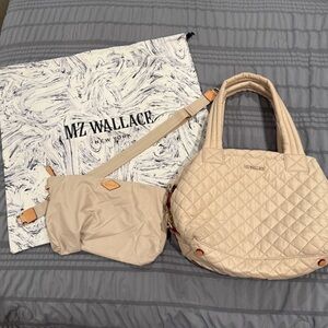 MZ Wallace Medium Sutton Deluxe Quilted Shoulder Bag in Buff - comes w dust bag